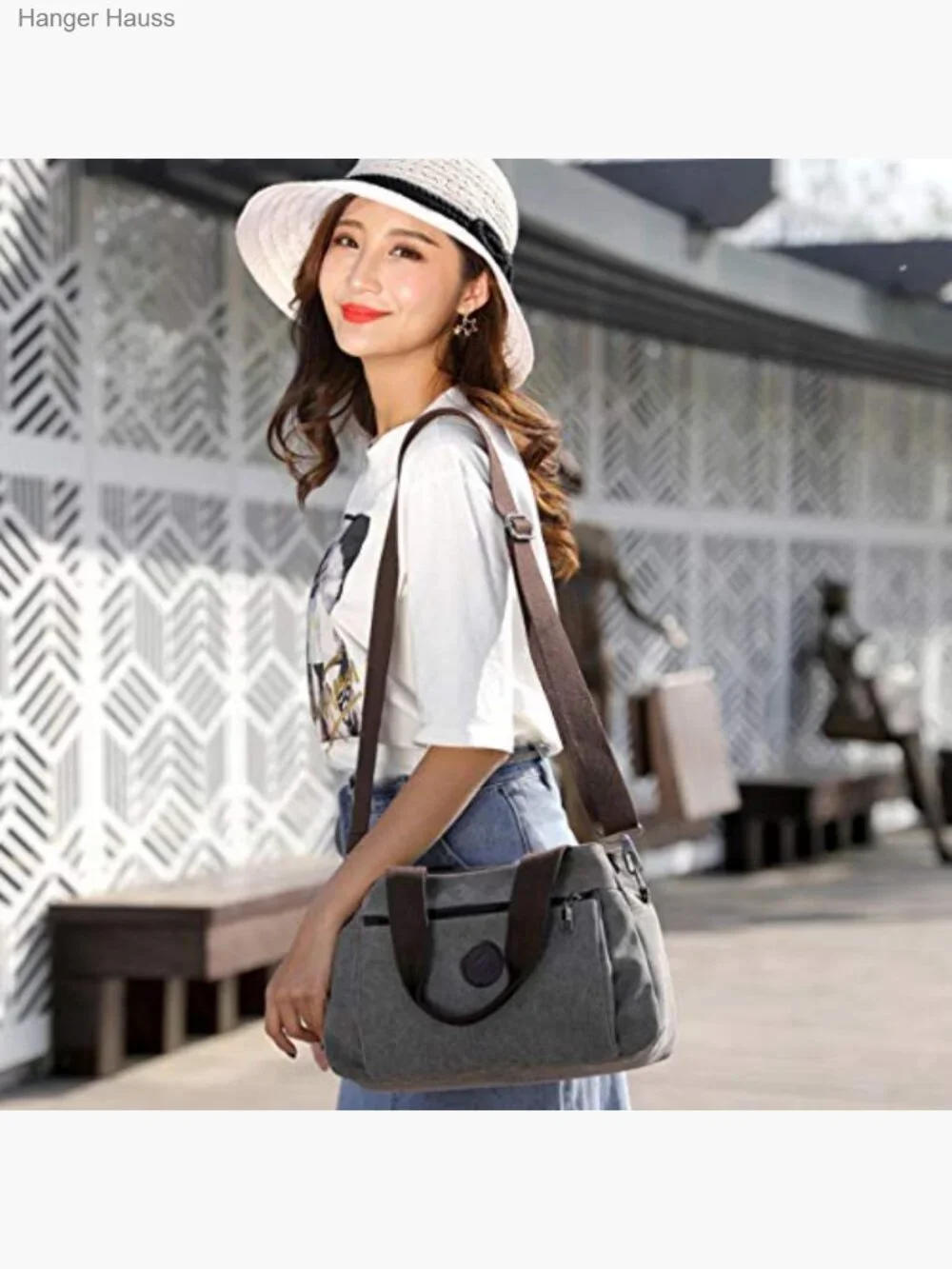 Canvas Hobo Bag - 3 Compartments Crossbody Tote Adjustable Strap